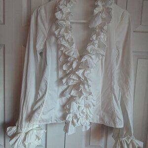 Anne Fontaine France Kimmy White Ruffle Bow Collar Zip Blouse Women's